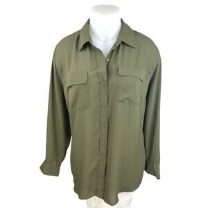 Who What Wear Women's Green Long Sleeve Pocket Collar Button Down Shirt Top 3X